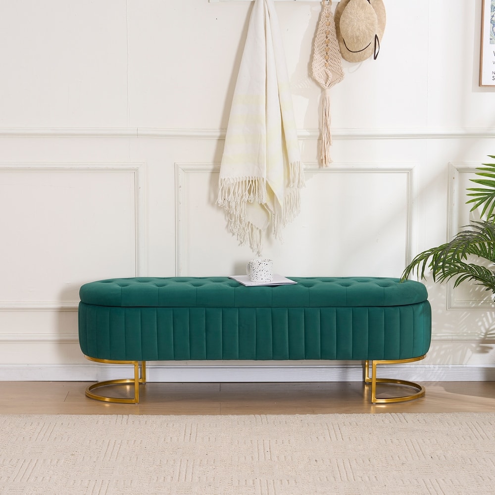 Velvet Storage Bench for Bedroom