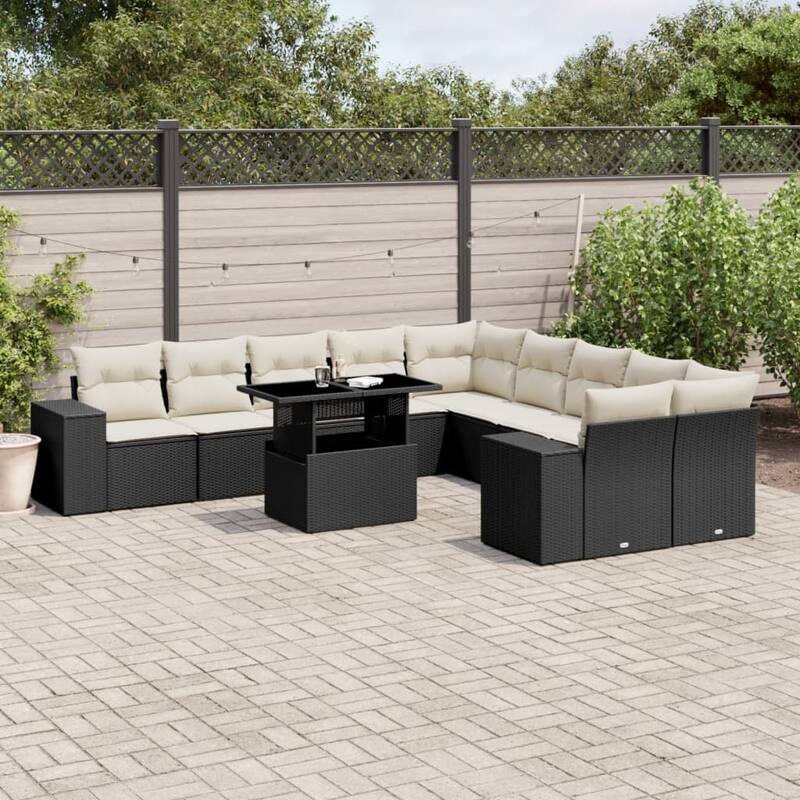 vidaXL Garden Sofa Set - 21.7 x 39.4 x 28.7 - Black and cream With table