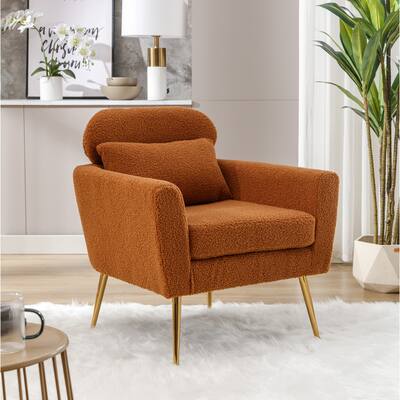Teddy Fabric Accent Chair Leisure Single Sofa Club Chair with Throw Pillow Modern Upholstered Reading Chair Arm Chair