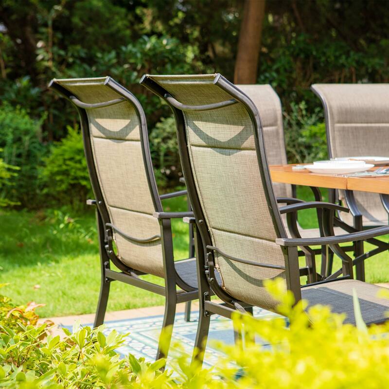 MAISON ARTS 9 Pieces Patio Dining Set, 60 Inch Square Metal Table and Sling Dining Rocking Chairs