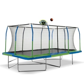 Machrus 10'x17' Rectangle Trampoline w/ Premium Top-Ring Enclosure System and Trampoline Basketball Hoop with Ball & Pump - Blue