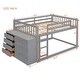 preview thumbnail 40 of 58, Wooden Floor Bunk Bed Frame with Storage Drawers, 3 Shelves, Full-length Guardrail and Reversible Ladder for Kids, Teens