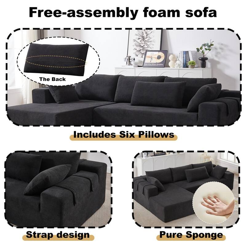 Upholstered 108" L with 6 Pillows Left Chaise Sectional Sofa