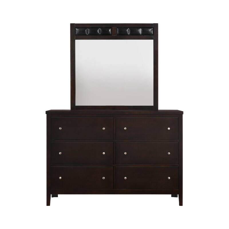 Con Wide Dresser with Wide Top Mirror, 6 Drawers, Brown Wood
