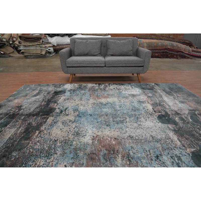 Hand Knotted Oriental Viscose Silk Carpet Modern Abstract Multi-Colored Abstract Area Rug - 9' 8'' X 8' 0''