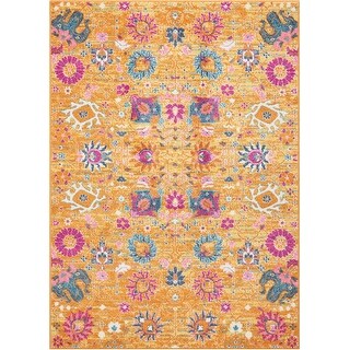 7' x 10' Sun Gold and Navy Distressed Area Rug - 3'6
