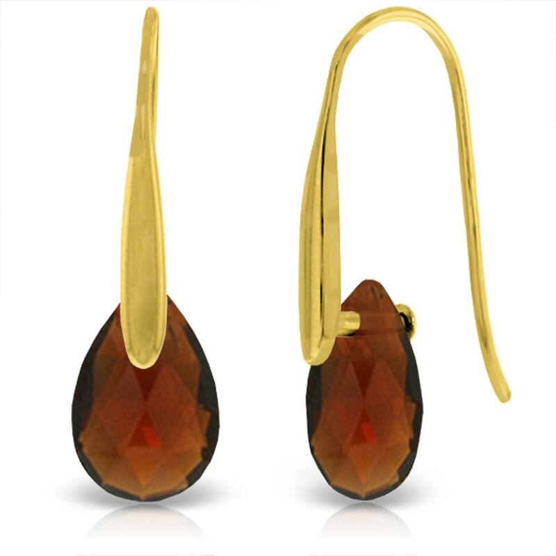 14K Solid Gold Fish Hook Earrings w/ Dangling Briolette Garnets - Yellow