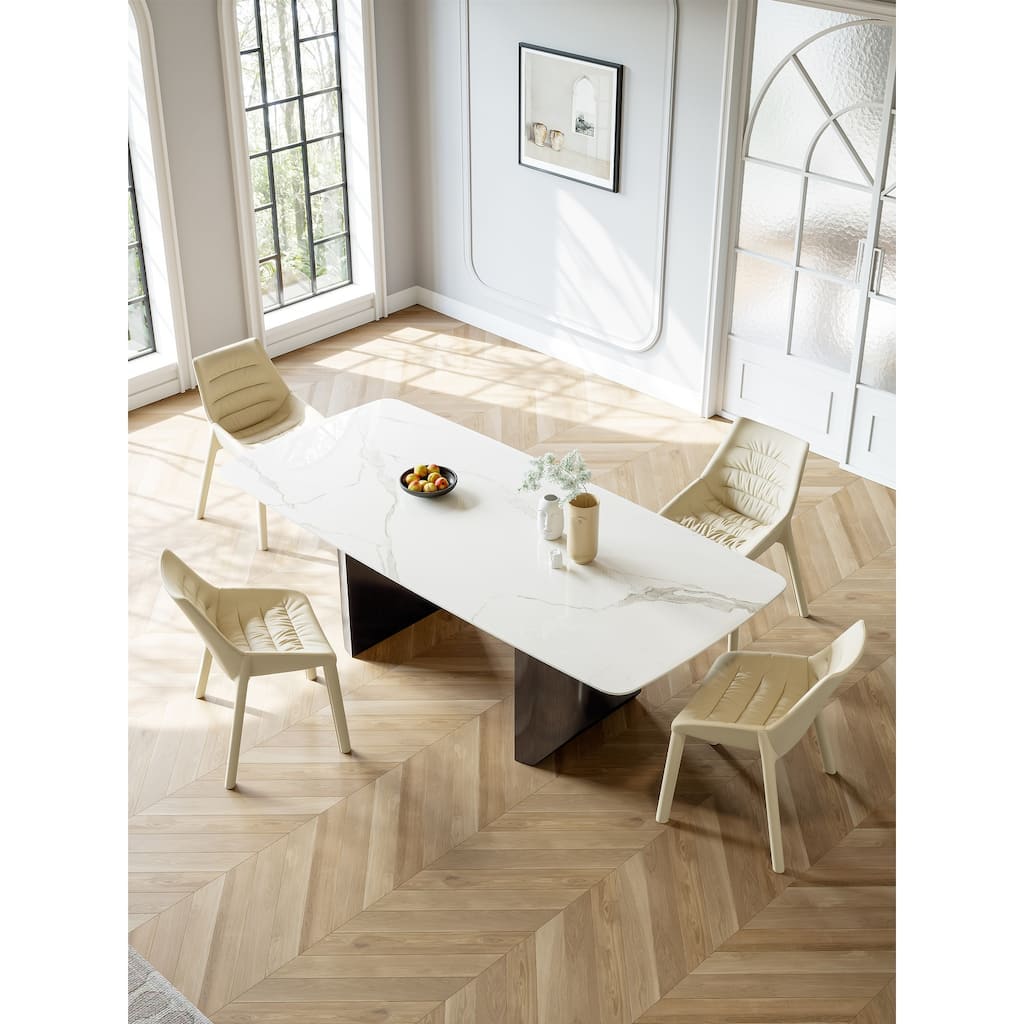 Lesly White 62.99 in. With Black Pedestal Dining Table (6 Seats) - 62.99"D×31.49"W×29.52"H