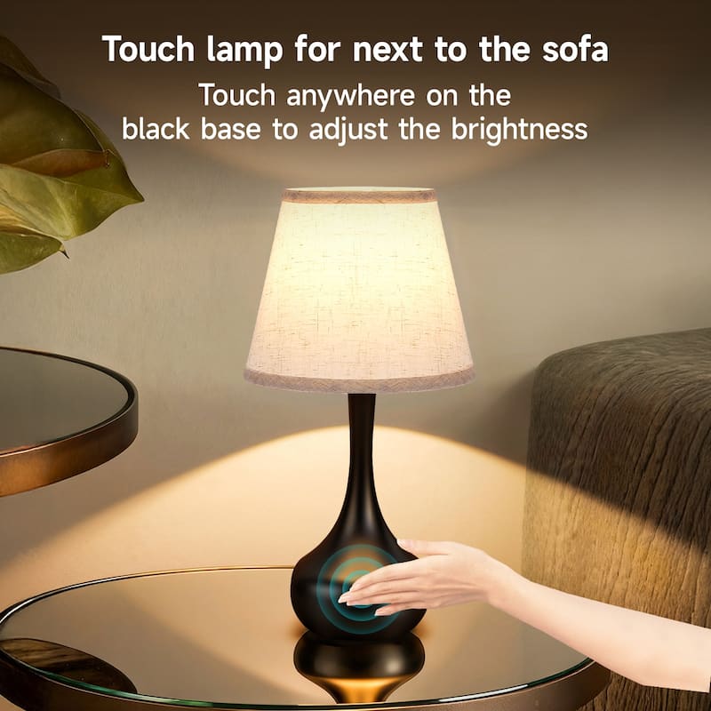 Touch Bedside Lamp Set of 2, Farmhouse 3-Way Dimmable Table Lamps for Nightstand with Fabric Shade (including LED bulbs)