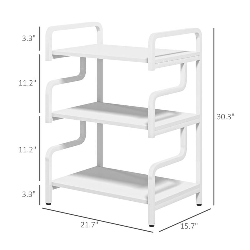 3-Tier White Particleboard Storage Rack with Powder-Coated Steel Frame for Kitchen or Living Room - 21.7" L x 15.7" W x 30.3" H
