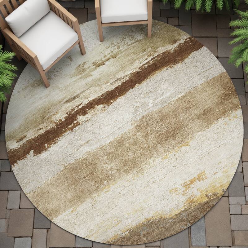 Machine Washable Indoor/Outdoor Watercolor Ombre Chantille Rug - Brown - 8' x 8'