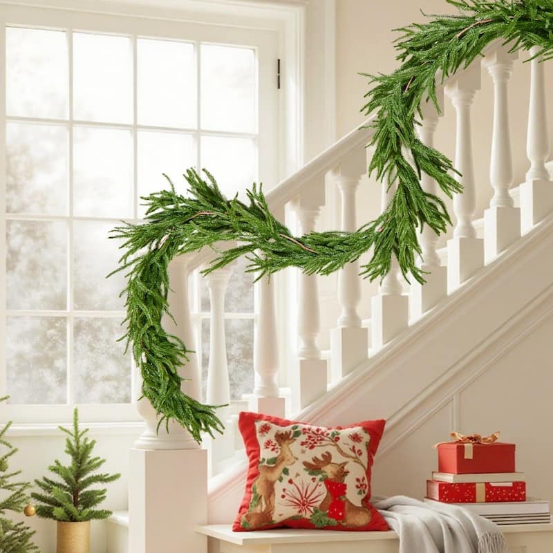 Lush Green Norfolk PE Christmas Garland with Full Fluffy Design for Home and Holiday Decoration