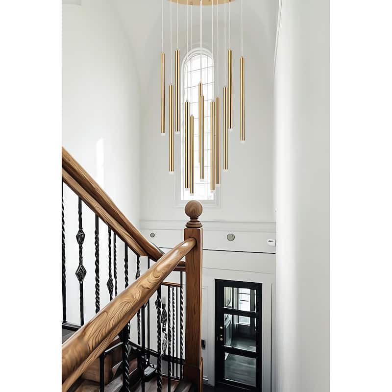 12-Light Stylish Tassel Tube LED Integrated Chandelier - N/A