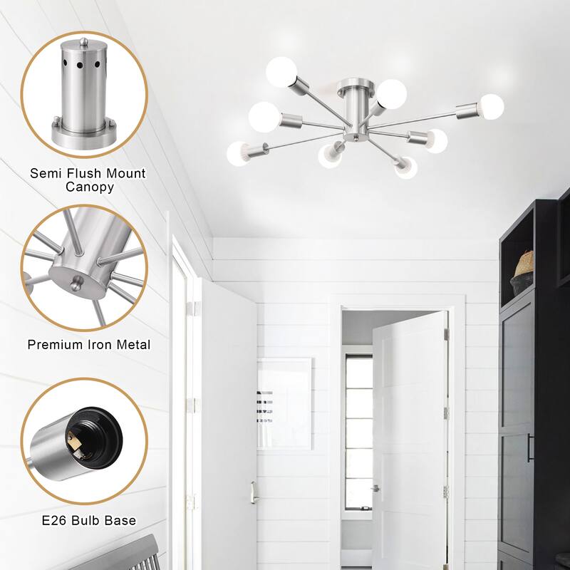8-Light Modern Semi Flush Mount Sputnik Ceiling Light for Kitchen Bedroom Dining Room