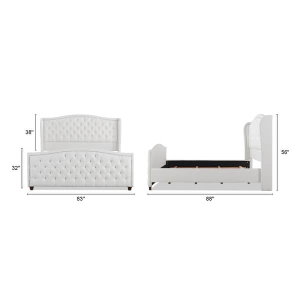 dimension image slide 9 of 10, Athens Upholstered Nailhead Tufted Wingback Panel Bed