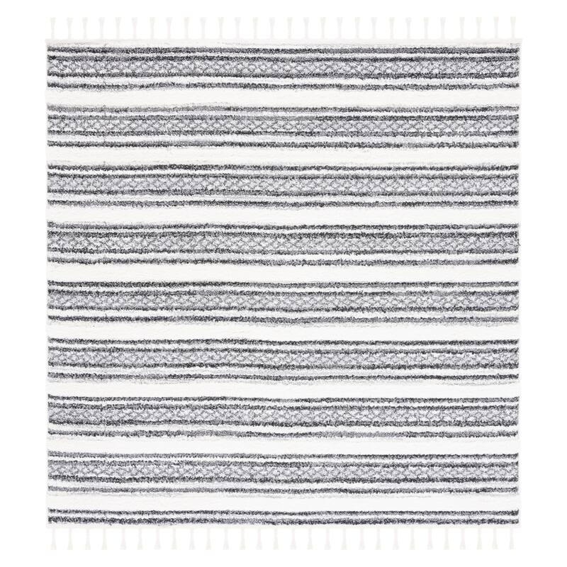 SAFAVIEH Moroccan Tassel Shag Ilene 2-inch Thick Rug - 6'7" Square - Grey/Ivory
