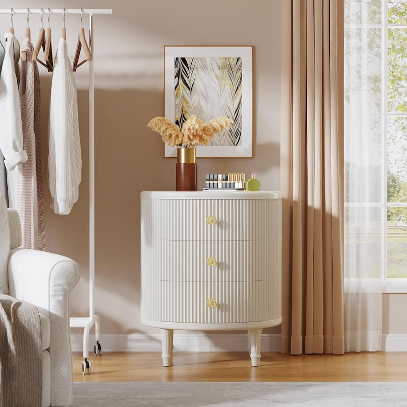 Nightstand with 3 Drawers, Farmhouse Night Stand with Storage for Bedroom, Beige White