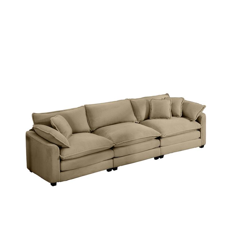 Modern Fabric 3 Seater Modular Sofa Set - Soft Upholstered U-Shape Corduroy Couch for Living Room