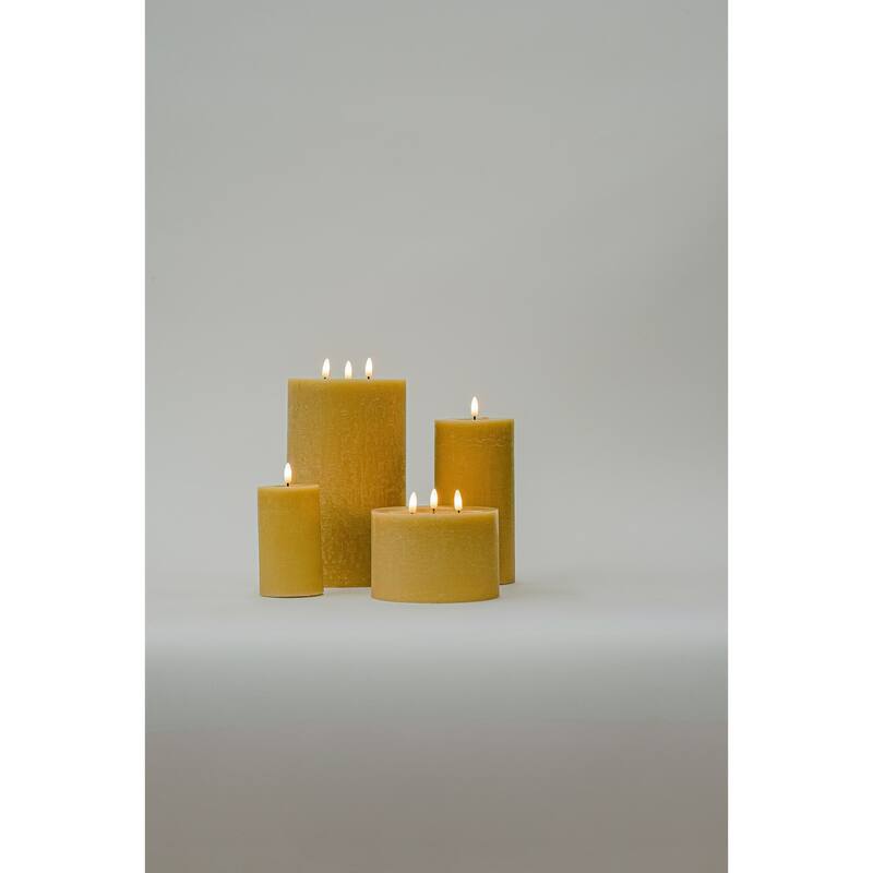 Large 3 Wicked LED Lighted Flameless Pillar Candle - 9.75" - Champagne Beige