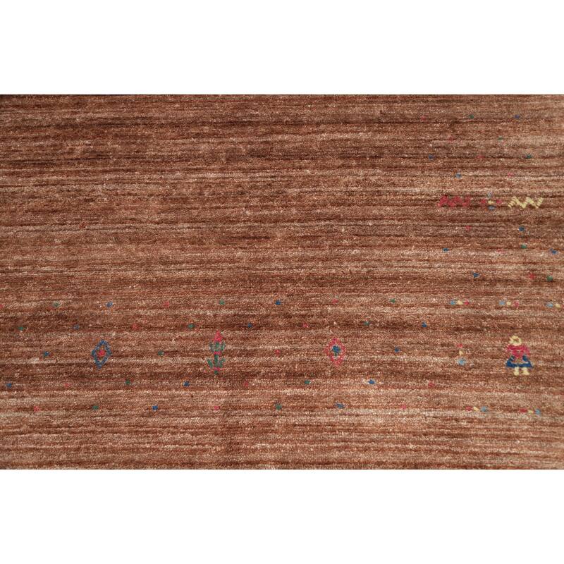 Hand Knotted Oriental Viscose Silk Carpet Tribal Animal Pictorial Brown Gabbeh Area Rug - 11' 11'' X 8' 10''