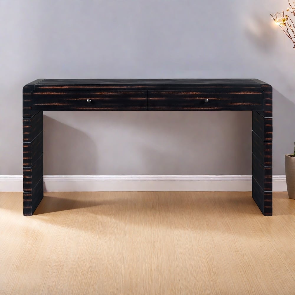 55' MDF Console Table with Storage Drawers and Farmhouse Rustic Design