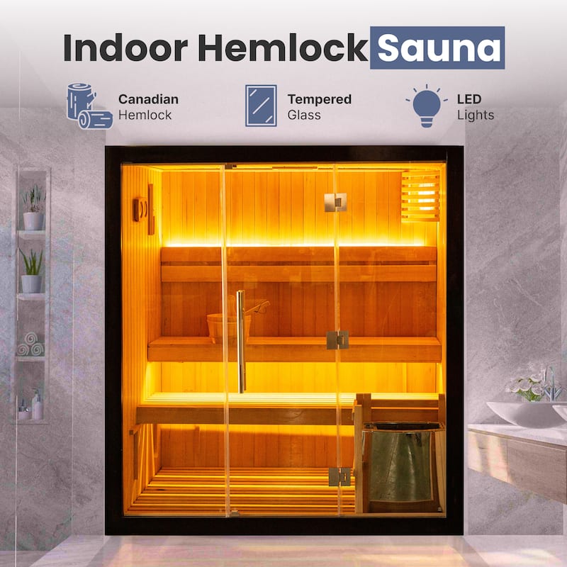 ALEKO 4 Person Hemlock Indoor Dry Wet Sauna with 4.5 kW Electrical Heater