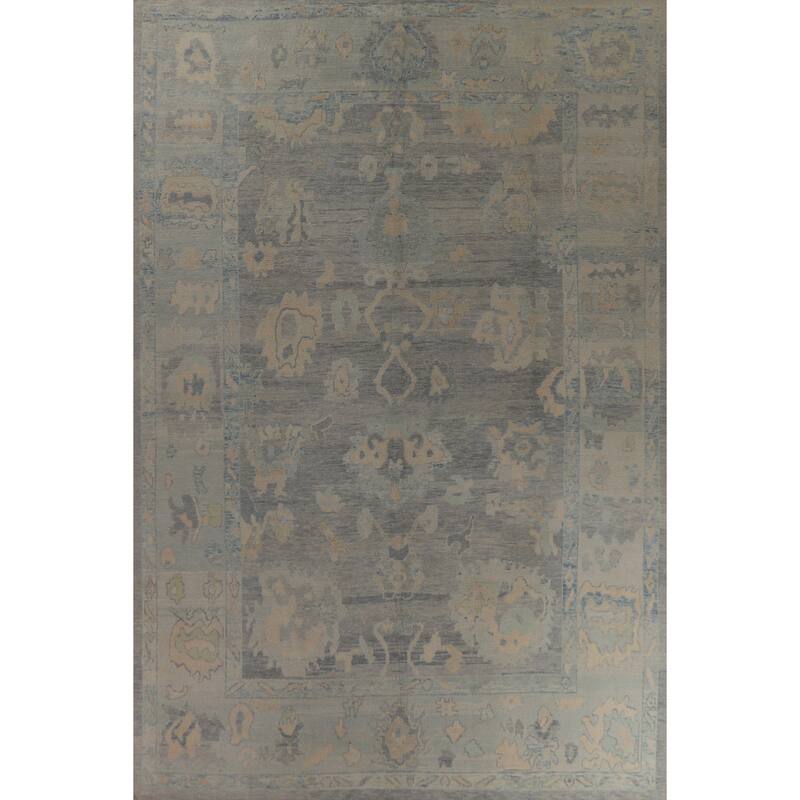 Hand Knotted Oriental 100% Wool Carpet Transitional All-Over Navy Blue & Blues Oushak Area Rug - 14' 2'' X 10' 4''