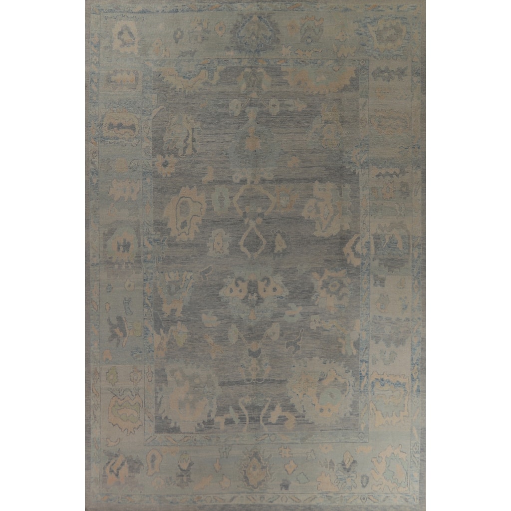Hand Knotted Oriental 100% Wool Carpet Transitional All-Over Navy Blue & Blues Oushak Area Rug - 14' 2'' X 10' 4''