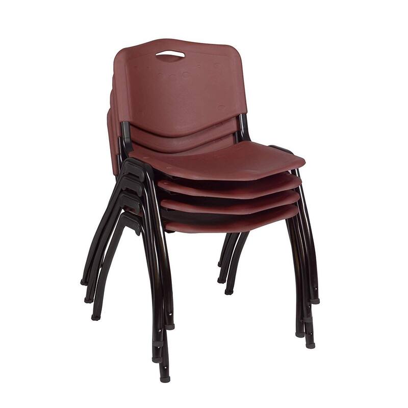 84" x 24" Training Table- Grey & 3 'M' Stack Chairs- Burgundy