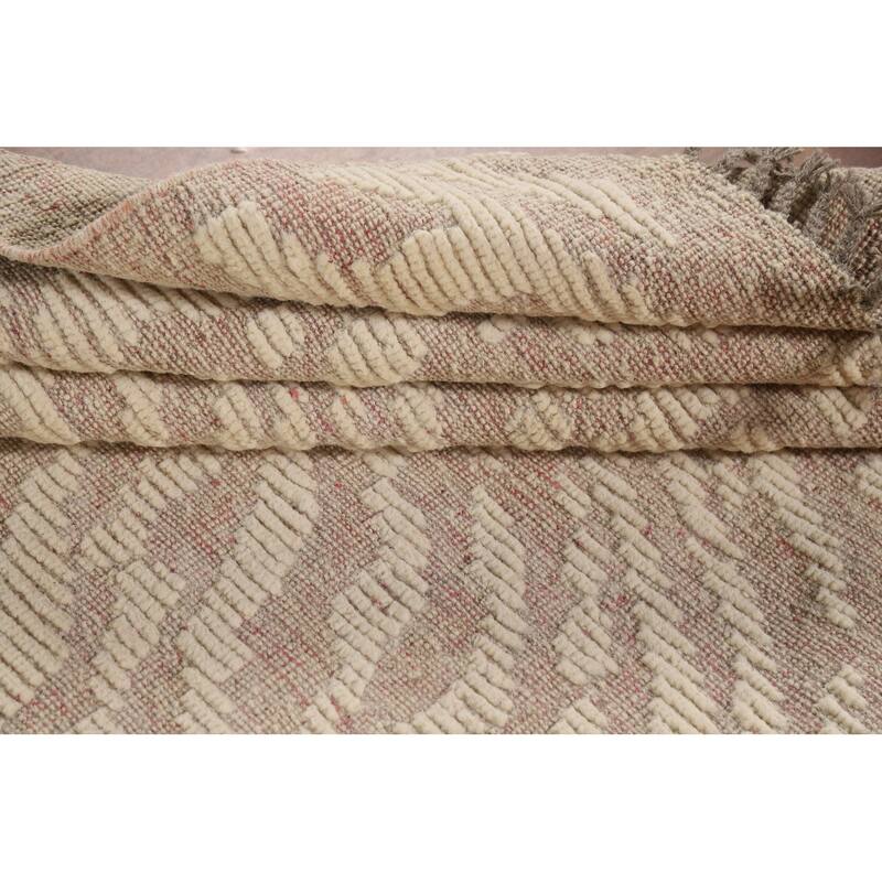 Earth Tone Abstract Moroccan Modern Area Rug Hand-Knotted Wool Carpet - 7'10" x 10'0"