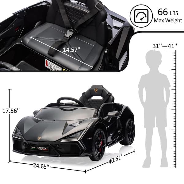 dimension image slide 3 of 7, 12V Kids Ride On Car, Licensed Lamborghini Revuelto Electric Car for Kids