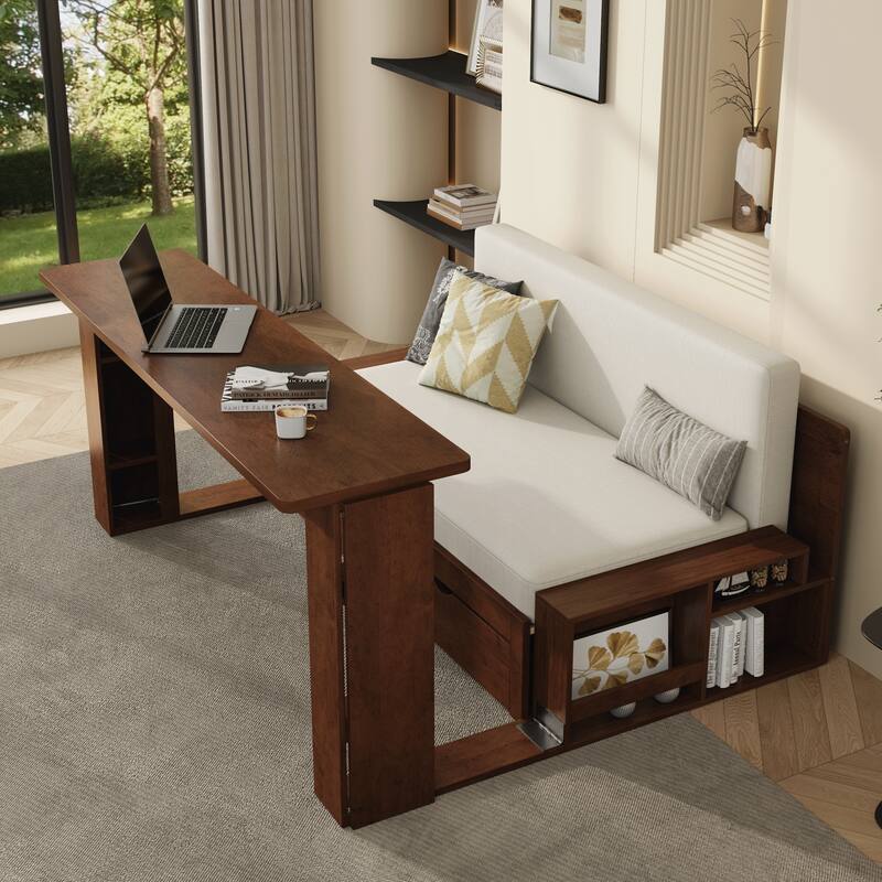 Full Size Daybed with Removable Desk, Storage Drawers & Hydraulic Side Table