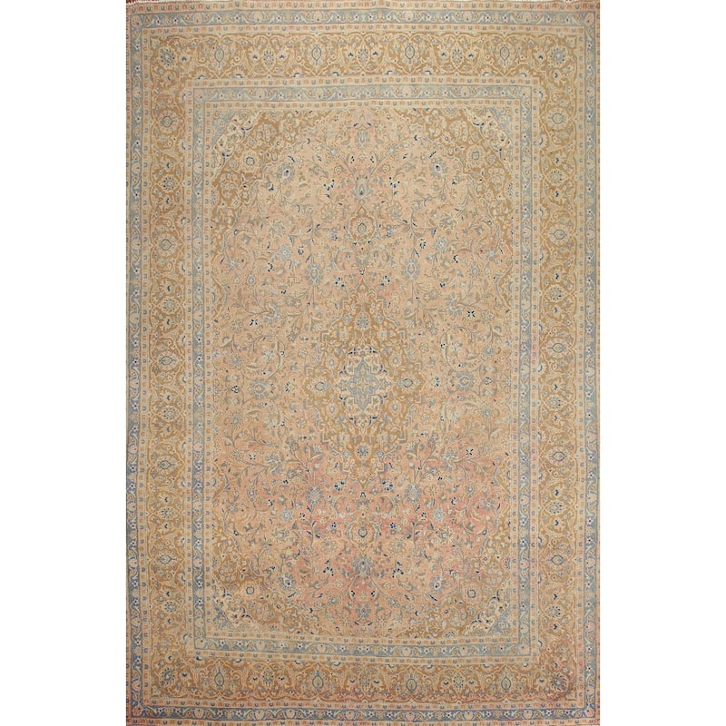 Hand Knotted Oriental 100% Wool Carpet Traditional Floral Coral Mashad Area Rug - 12' 5'' X 9' 3''