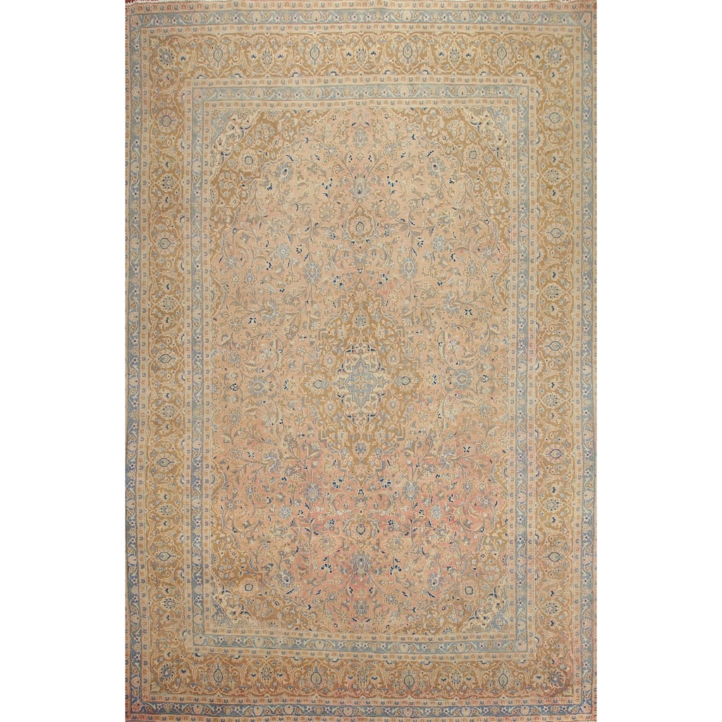 Hand Knotted Oriental 100% Wool Carpet Traditional Floral Coral Mashad Area Rug - 12' 5'' X 9' 3''