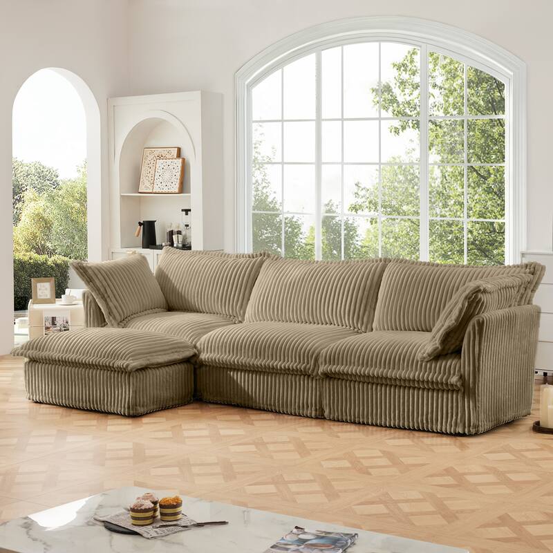 L-Shaped Sectional Sofa Couch with Removable Ottoman & 2 Pillows