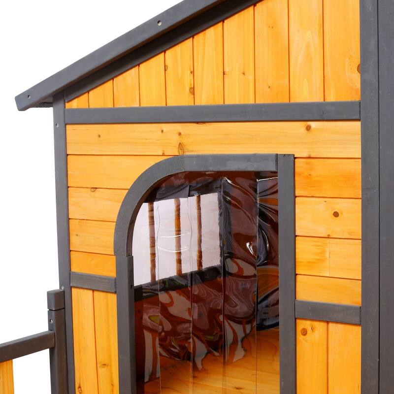 Wooden Outdoor XL Dog House with Porch, Weatherproof Raised Kennel