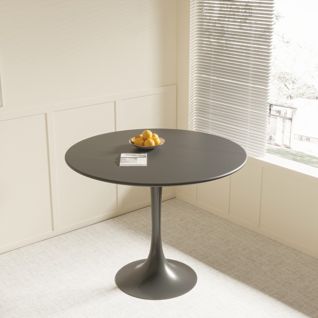 Black Round Dining Table, 31.5" Tulip Table Kitchen Dining Table 2-4 People with MDF Table Top & Pedestal Base