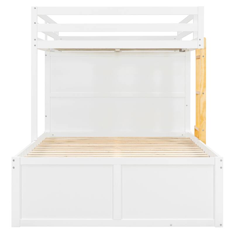 Kids Bed Frame Full Over Full Bunk Bed with Drawers and Wardrobe