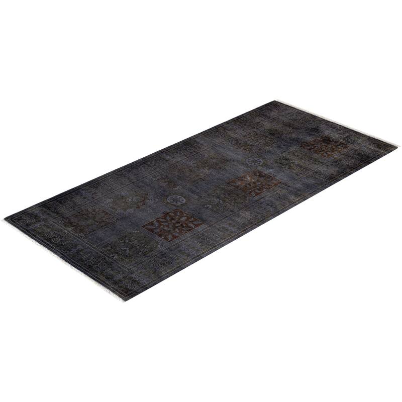 Overton Hand Knotted Wool Vintage Inspired Modern Contemporary Overdyed Gray Runner Rug - 2' 8" x 5' 10"