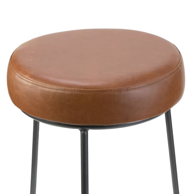 Amie Cappuccino Brown Faux Leather Backless Counter Stool with Gunmetal Grey Frame (Set of 2)