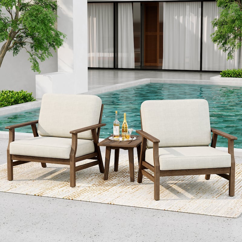 2 Set Acacia Wood Patio Club Chair with Cushion Outdoor Arm Chair