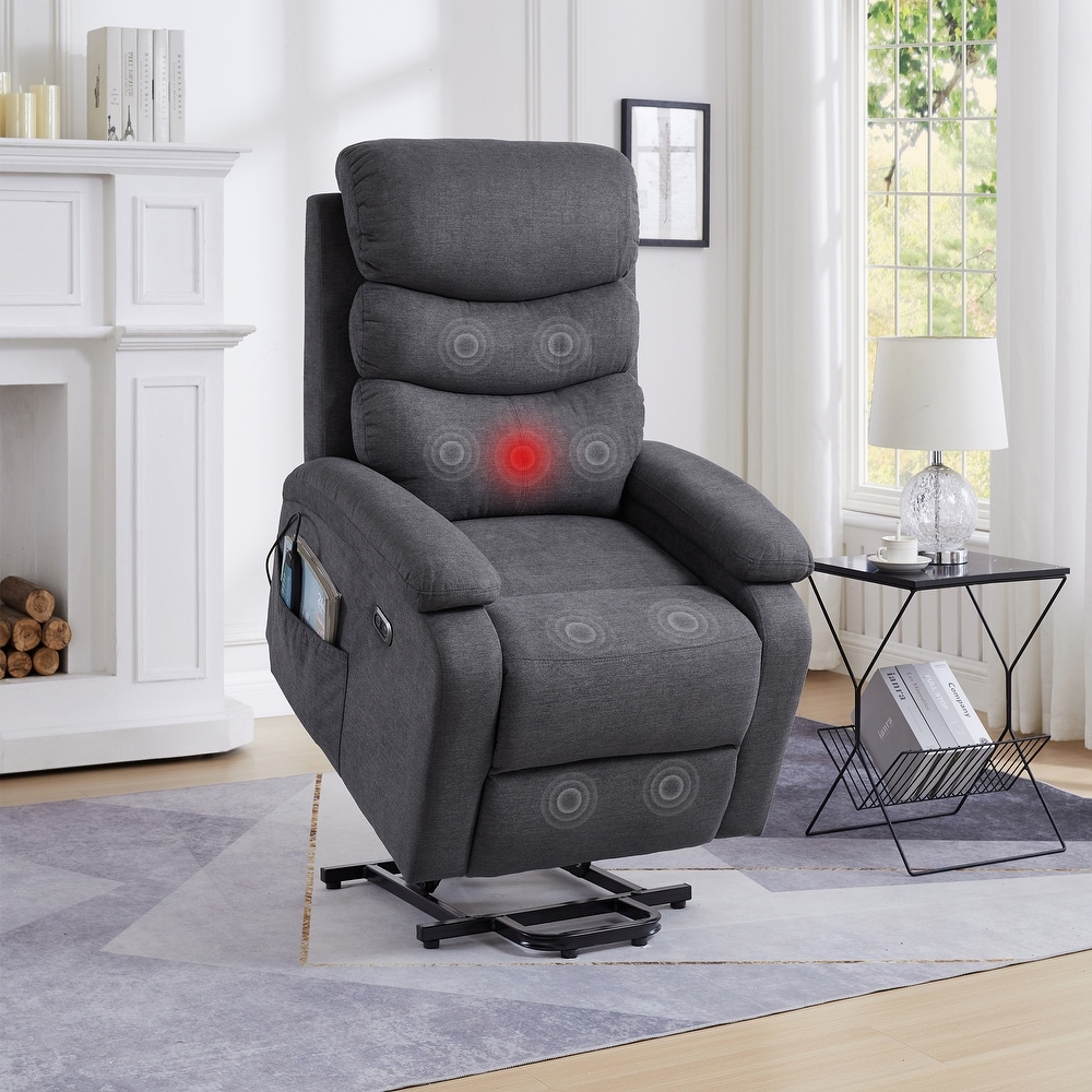 Small Home Theater Chair Lift Electric Recliner with USB Port Side Button Control Safety Cushion Latitude Run Body Fabric: Gray 100% Polyester