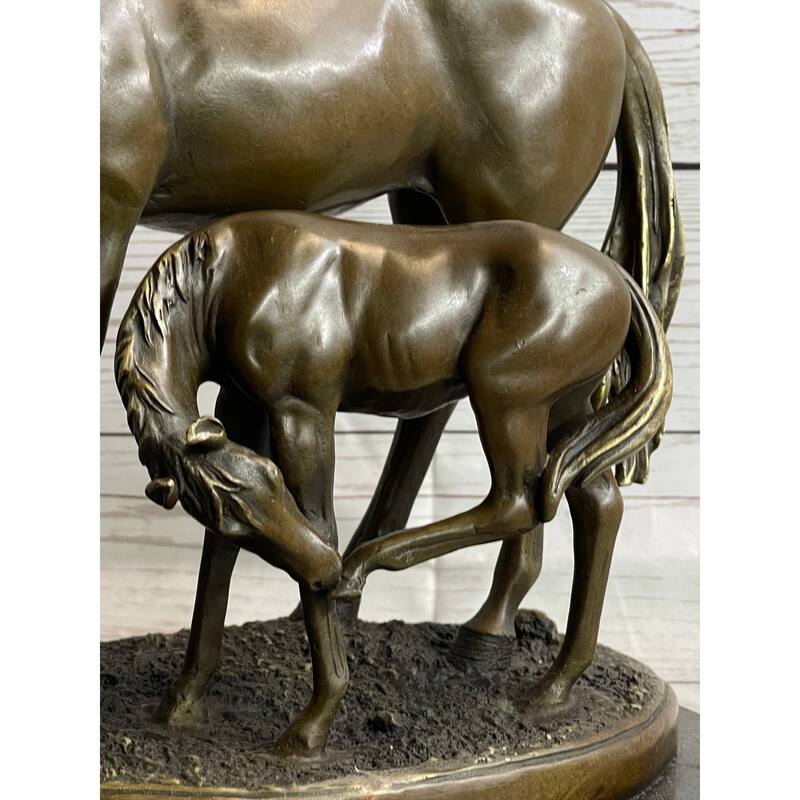 Signed Original Miguel Lopez Mother Mare Horse Bronze Sculpture Marble Statue