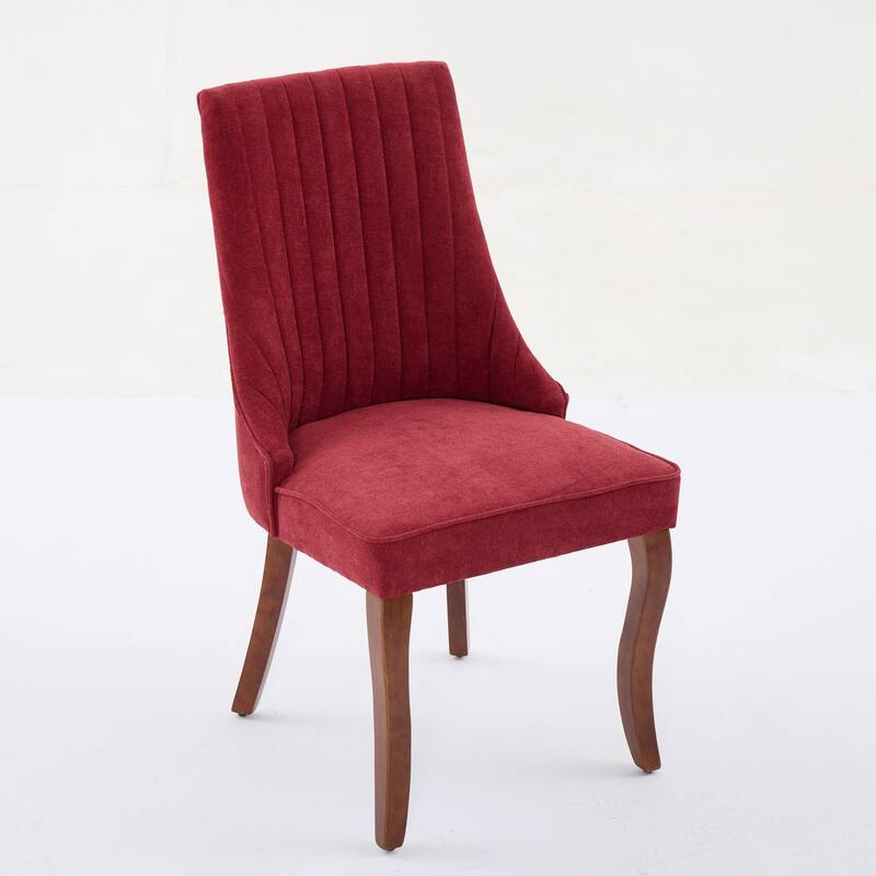 Rayon Cloth Flocking Linen Dining Chairs Channel Kitchen Dinner Chair Comfy Fabric Upholstered Accent Chair - WINE RED