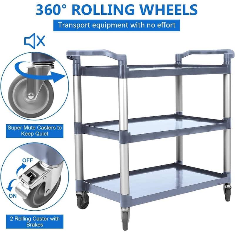3-Tier Service Utility Cart for Foodservice Restaurant Office Kitchen Hotel - N/A