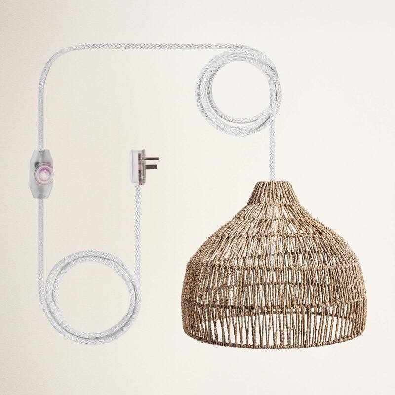 Dreamy Palm Fibers Pendant Light - Natural Dome 1-Light Handwoven Rattan Hanging Light For Modern, Boho, Farmhouse Room Decor - 24" - 180" White Plug-in