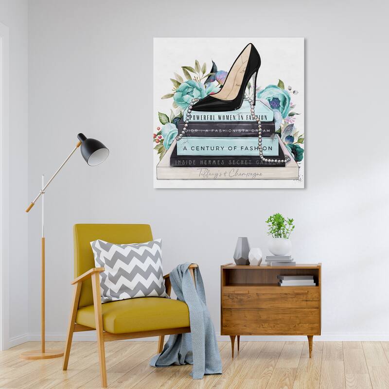 Wynwood Studio Canvas Fashion and Glam Classic Stiletto and High Fashion Books Blue Modern & Contemporary Wall Art Canvas Print - 30 x 30
