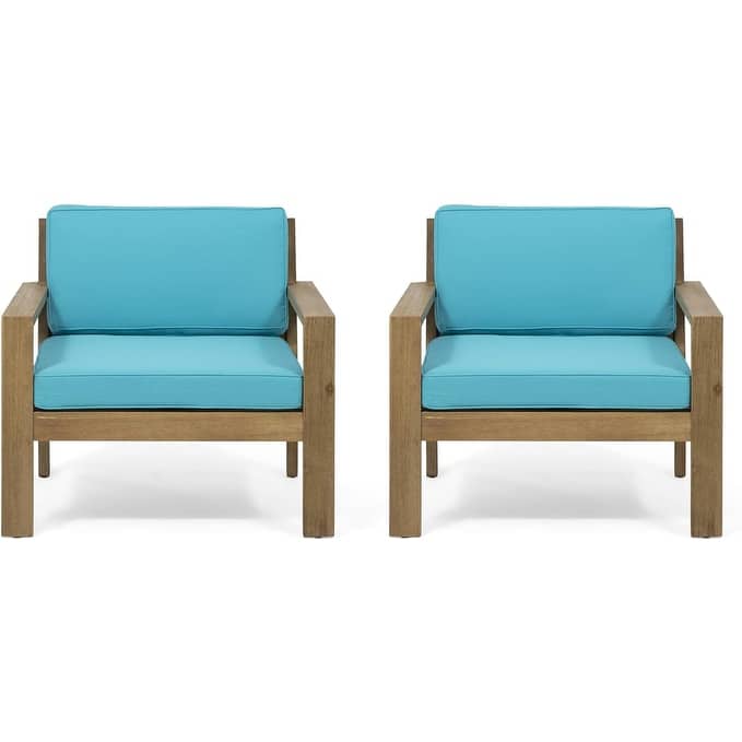Roomfitters Outdoor Club Chairs with Wooden Frame and Bright Cushions, Patio Seating for Balcony or Garden, Set of 2