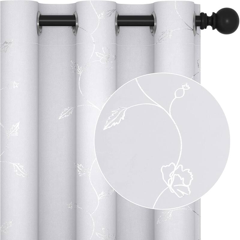Deconovo Blackout Silver Little Flowers Curtains(2 Panel)