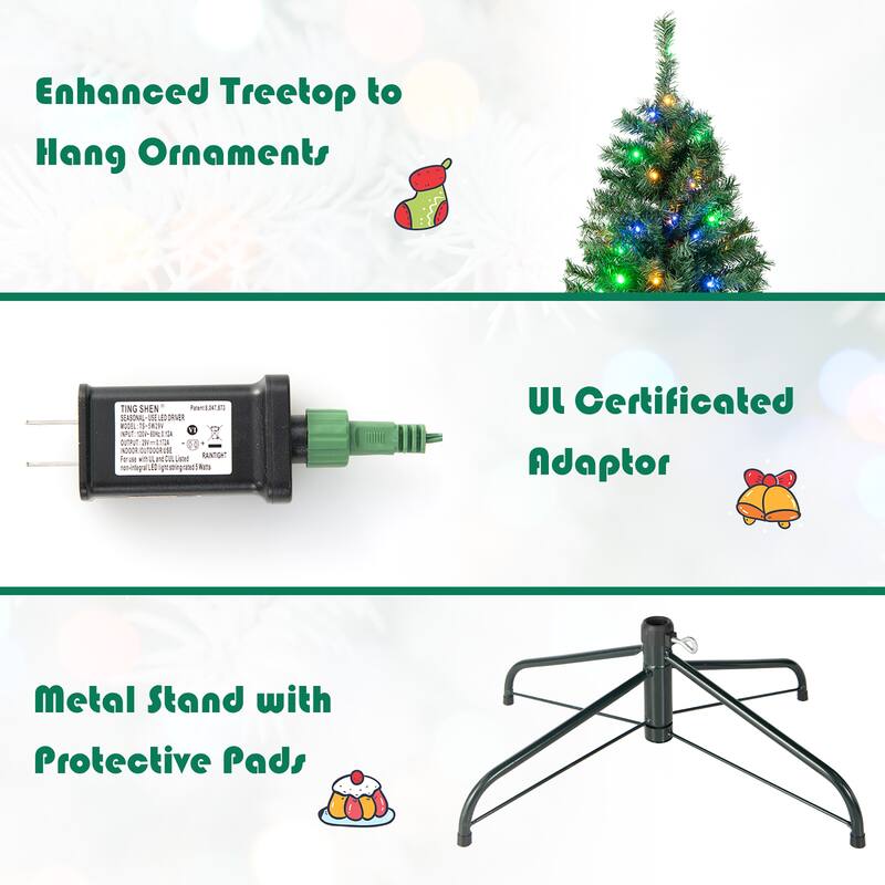 Gymax 7FT Pre-Lit Hinged Artificial Christmas Tree Decor Tree 3-Minute